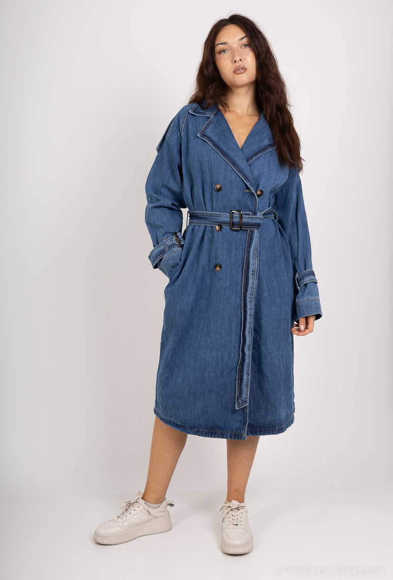 Wholesaler MOZZAAR FOREVER - Jean raincoat with belt, length 112cm