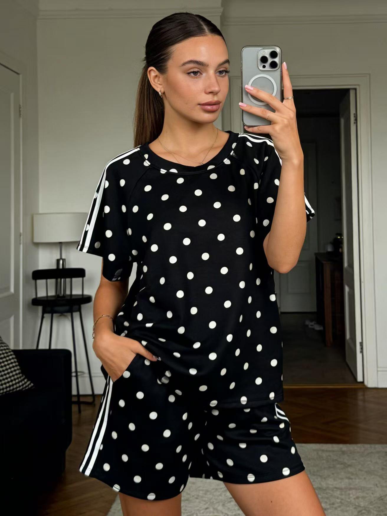 Mayorista MP - Conjunto casual de camiseta de lunares y pantalones cortos a juego