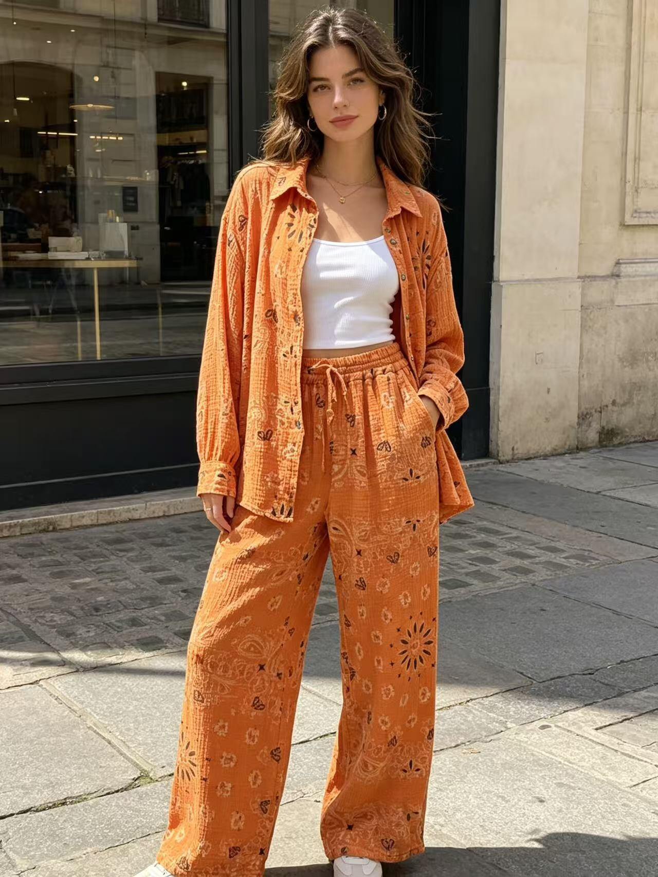 Grossiste MP - Ensemble chemise et pantalon fluide imprimé