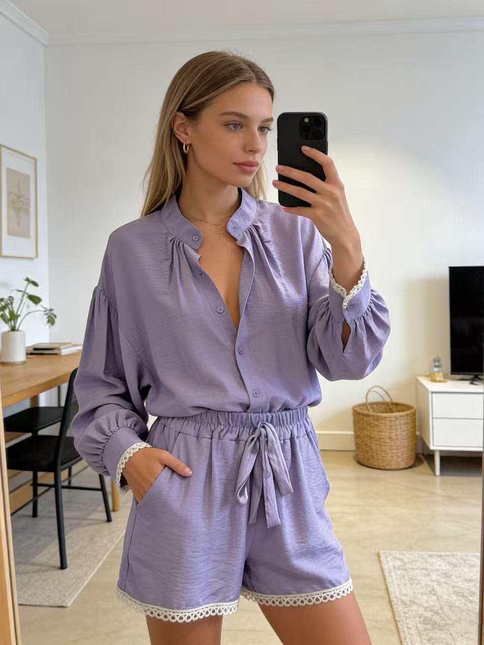 Grossiste MP - Ensemble Chemise et short à détails en dentelle