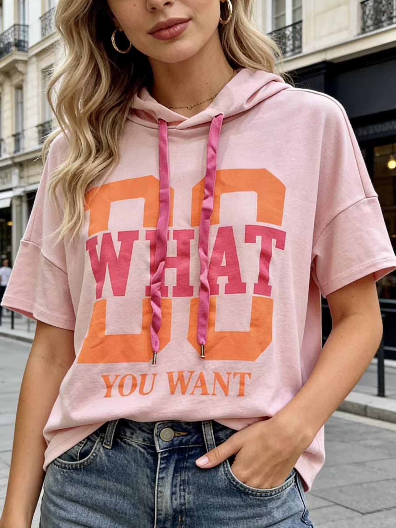 Grossiste MP - Top à capuche imprimé WHAT DO YOU WANT