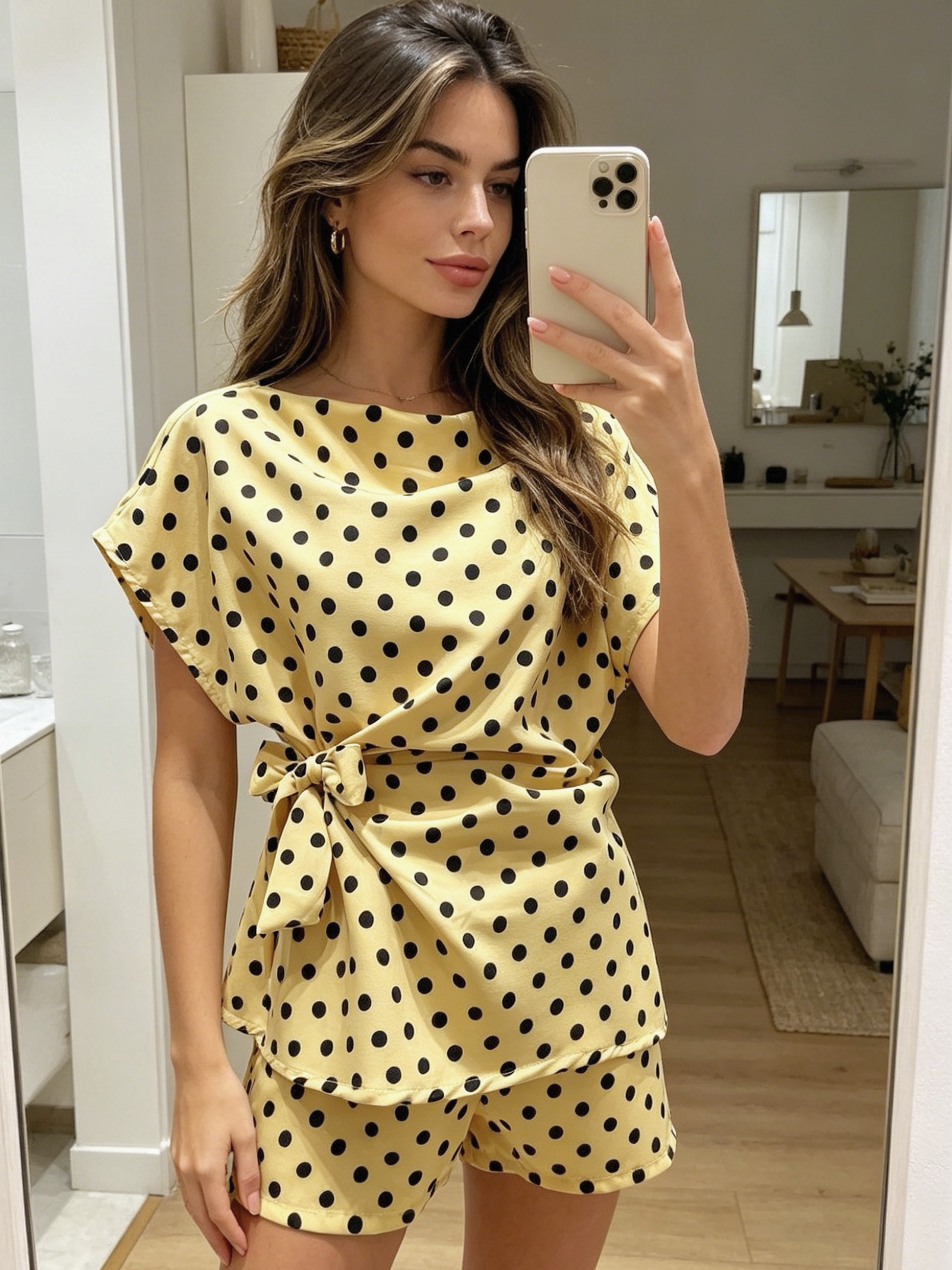 Grossiste MP - Ensemble haut noué et short assorti à pois