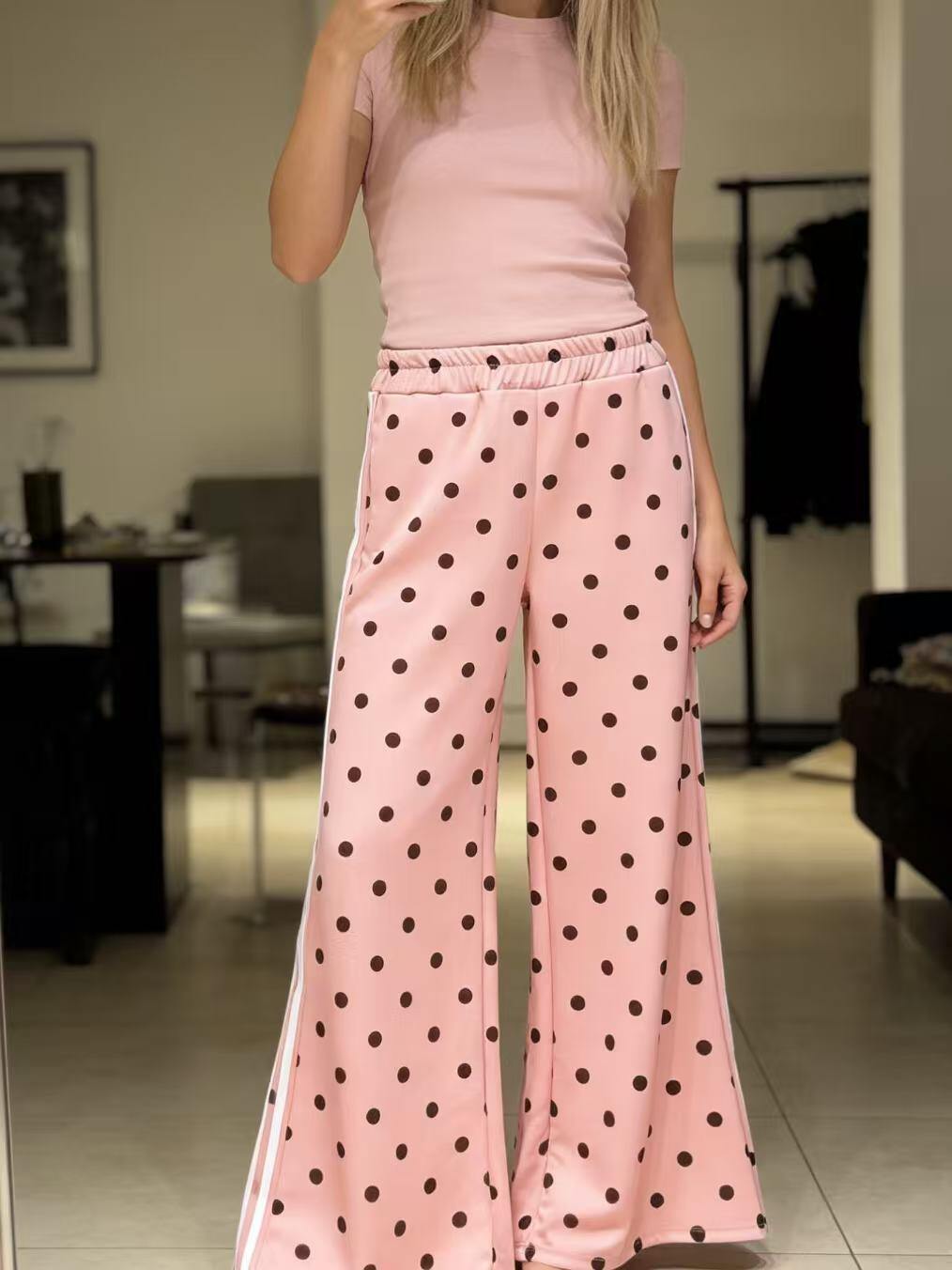 Mayorista MP - Pantalones anchos de lunares con bandas contrastantes
