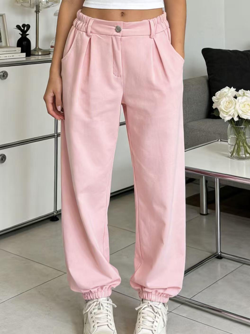 Grossista MP - Pantaloni jagger con vita elastica e bottone gioiello