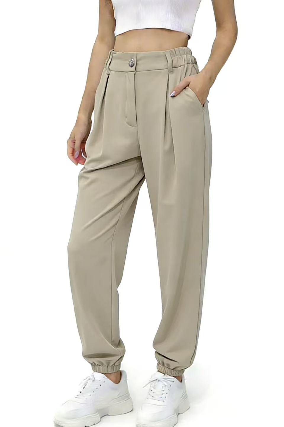 Mayorista MP - Pantalón jogger con cintura elástica y botón joya