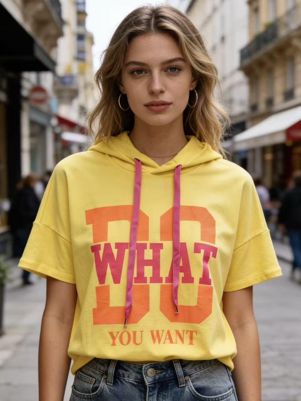 Grossiste MP - Top à capuche imprimé WHAT DO YOU WANT