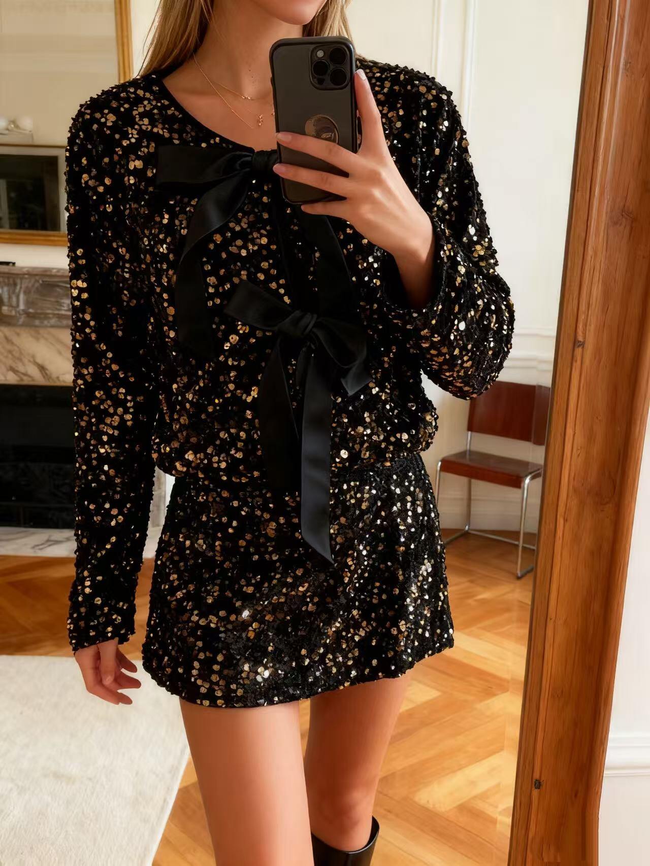 Wholesaler MP - Sequined top adorned with satin bows