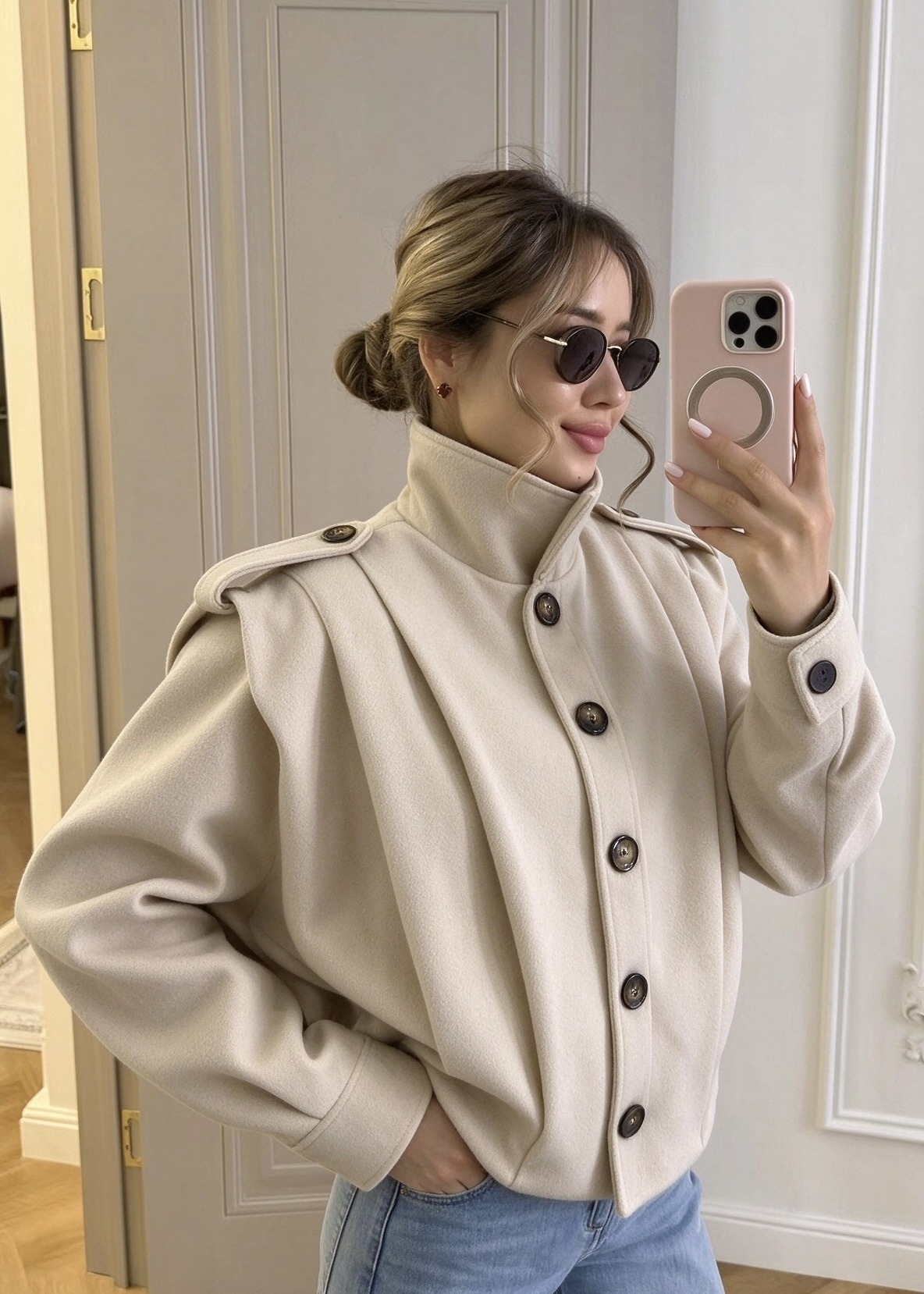 Grossiste MP - Veste courte col montant style officier avec doublure et poches