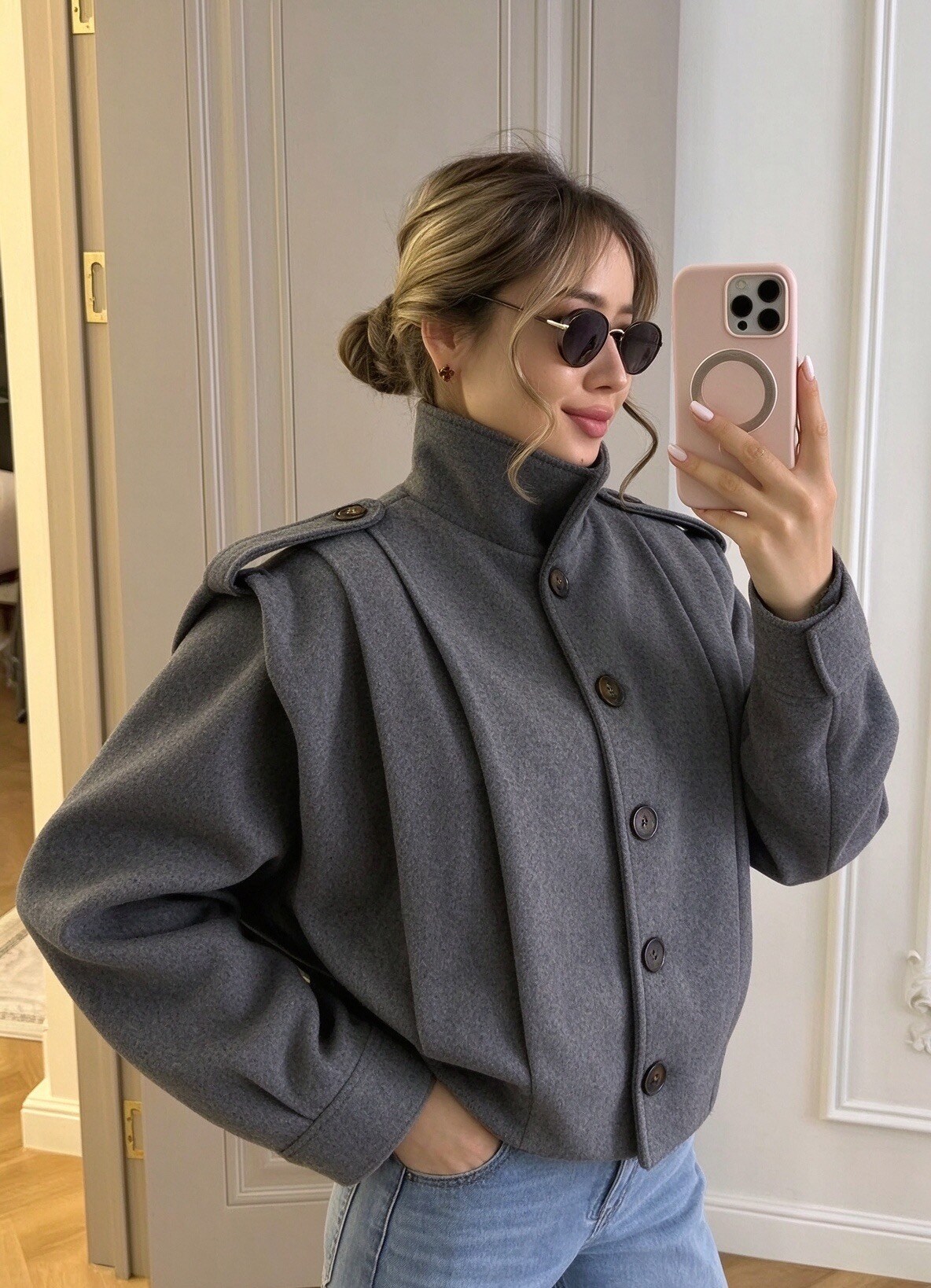 Grossiste MP - Veste courte col montant style officier avec doublure et poches