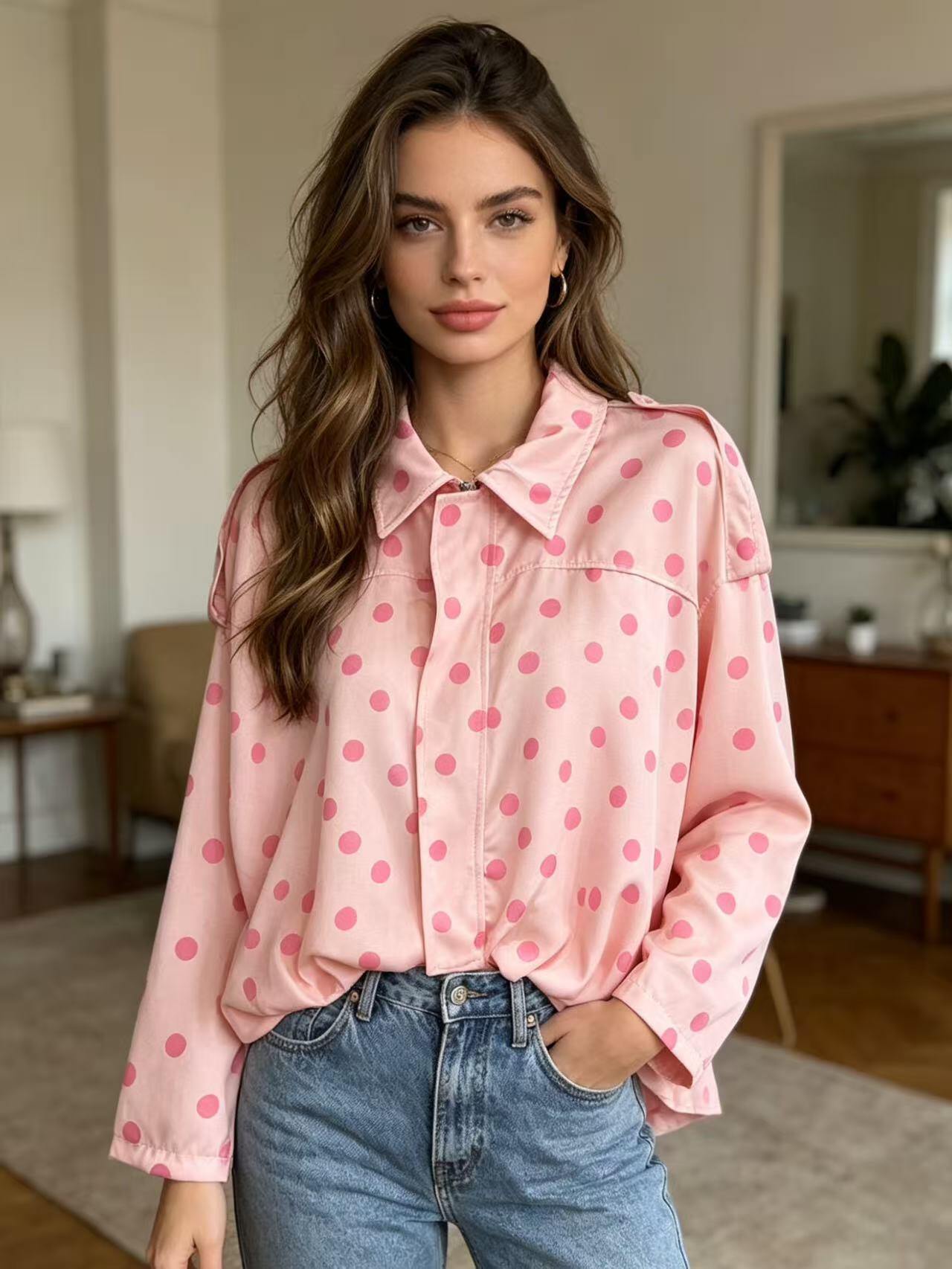 Mayorista MP - Chaqueta estilo bomber con estampado de lunares