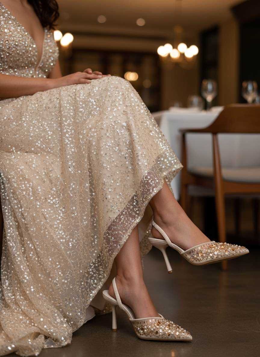 Grossista Mulanka - Décolleté in pizzo con paillettes e cinturino posteriore
