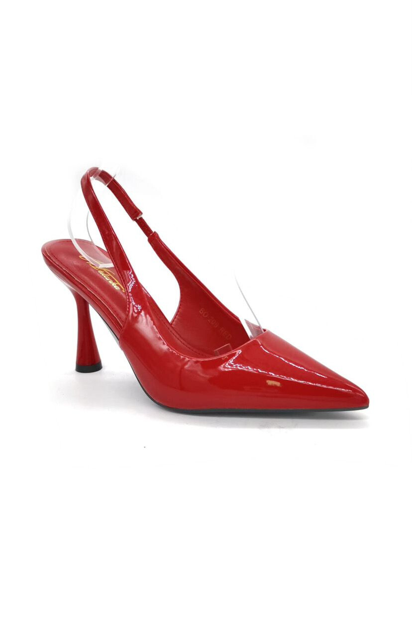 Wholesaler Mulanka - heeled pump with a pointed toe, open back and a matte strap