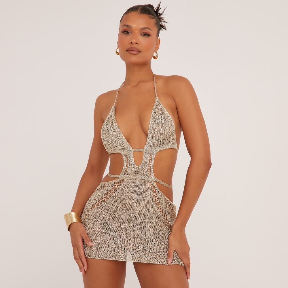 Wholesaler MW Studio - metallic knit gold dress