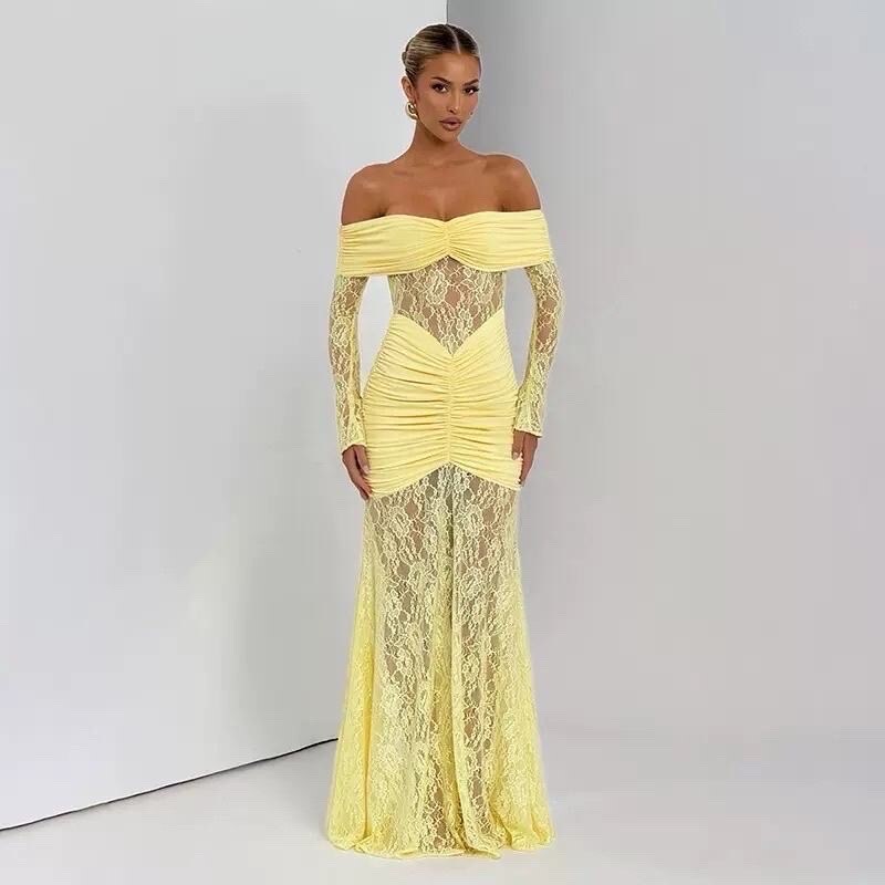 Mayorista MW Studio - Vestido Bardot con inserciones de encaje en los hombros