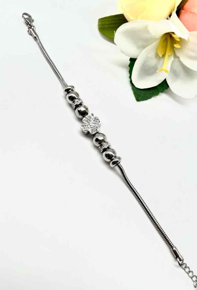 Grossiste MY ACCESSORIES PARIS - Bracelet, acier, trèfle a 4 feuilles