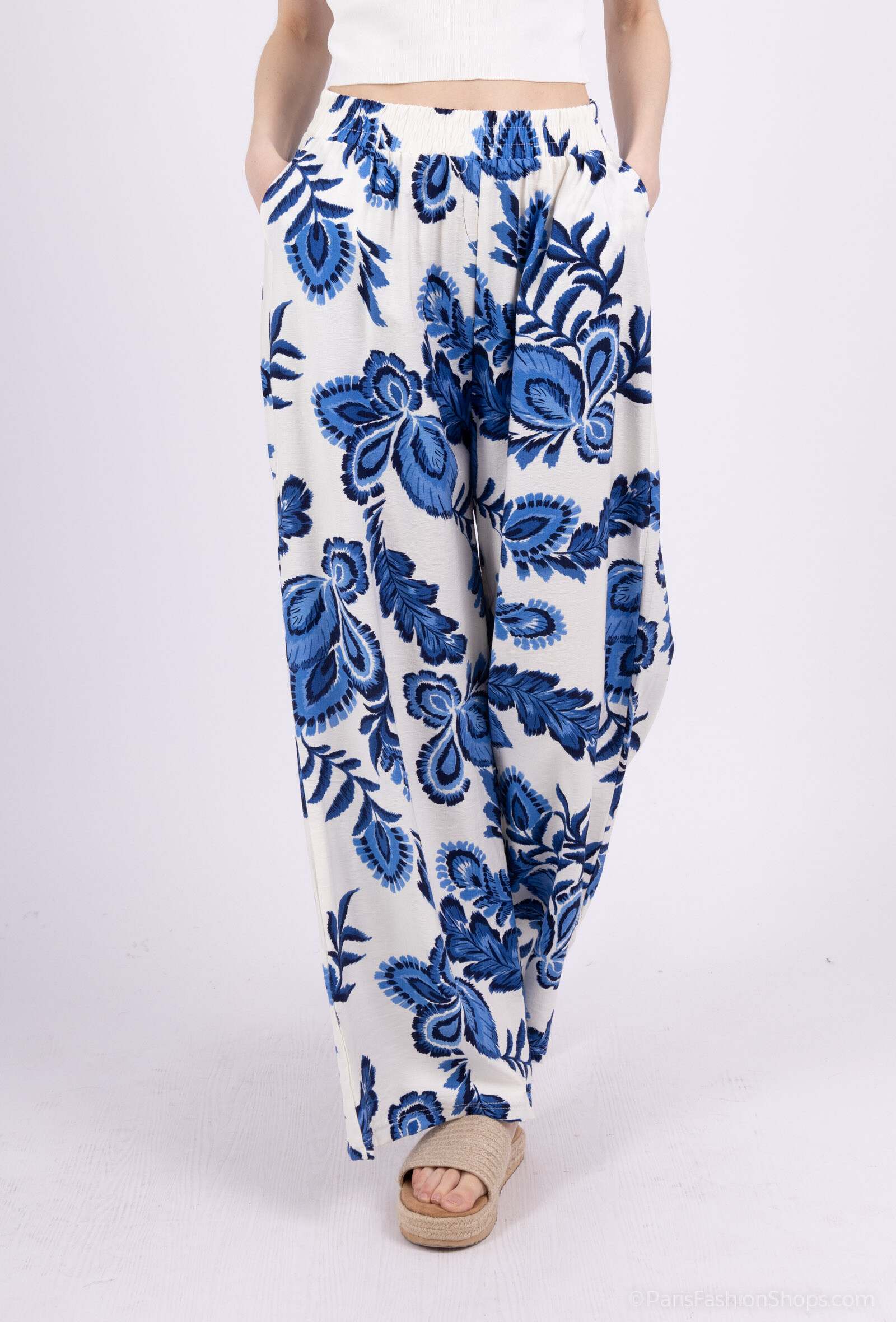 Wholesaler My Queen - Flower -printed elastic pants - elegance and comfort