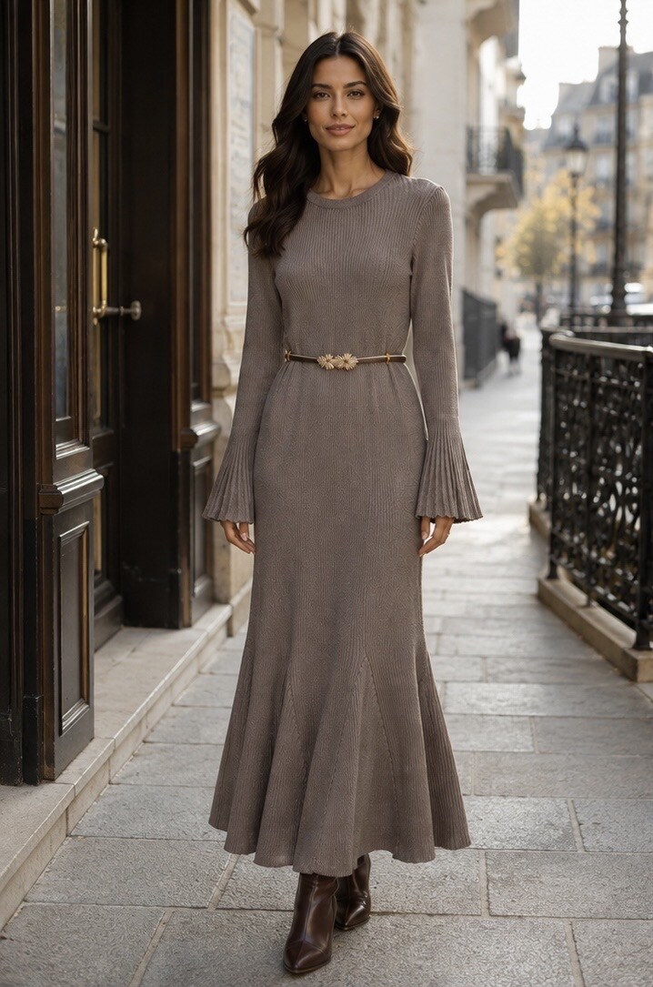 Grossiste My Queen - Robe longue en maille côtelée