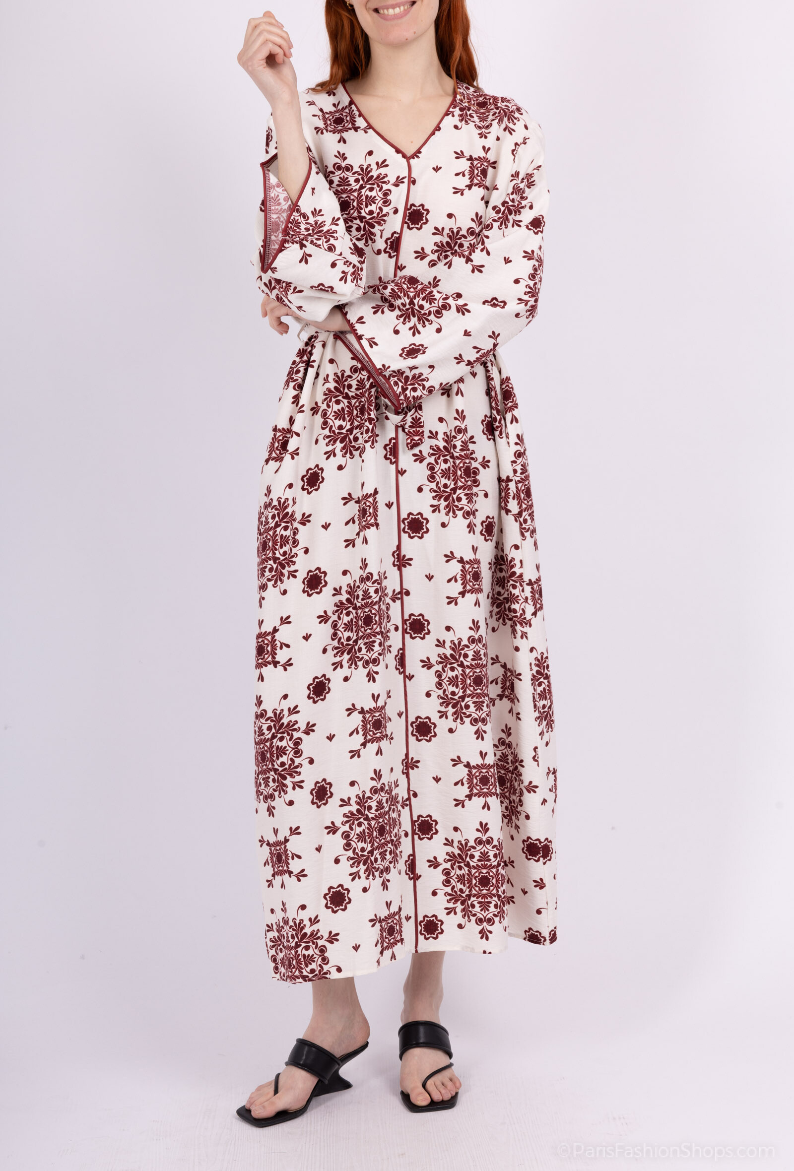 Wholesaler My Queen - Printed dress V -neck - femininity and lightness
