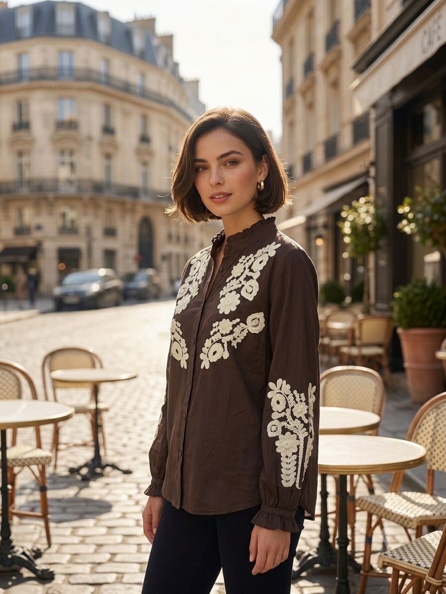 Mayorista My Queen - Camisa de algodón bordada