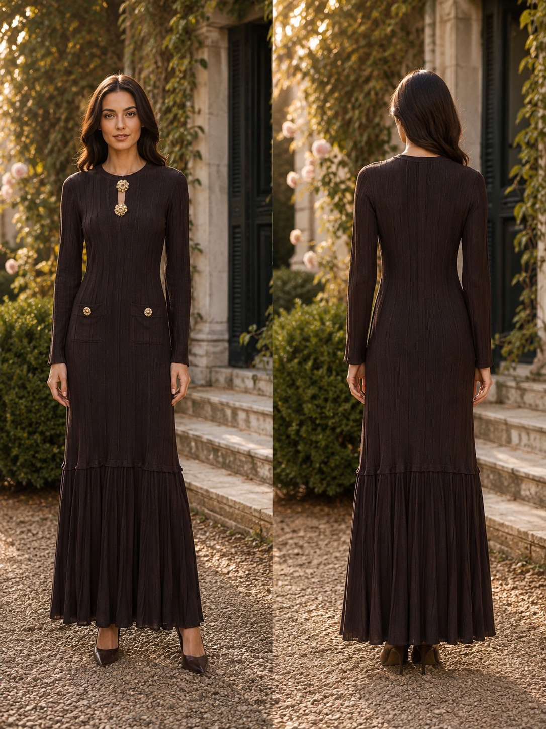 Grossiste My Queen - Robe longue en maille côtelée