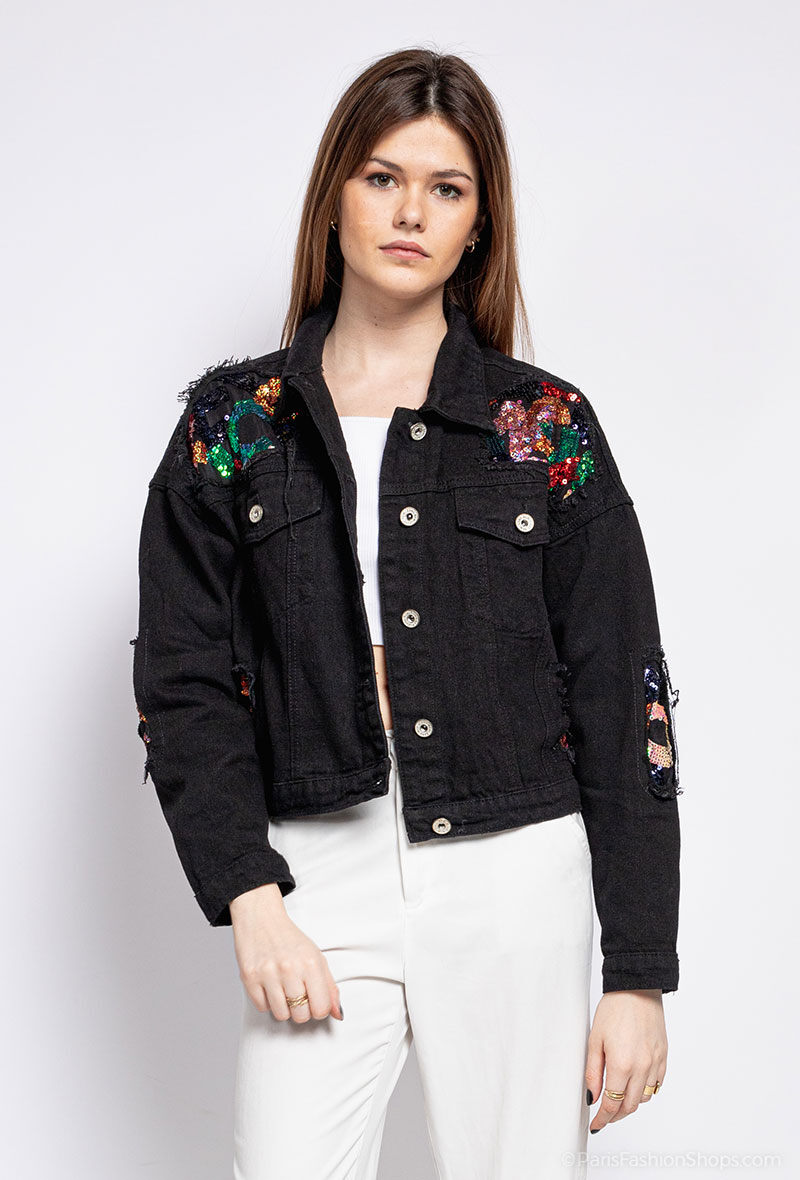 Grossiste My Queen - Veste en jean avec sequins
