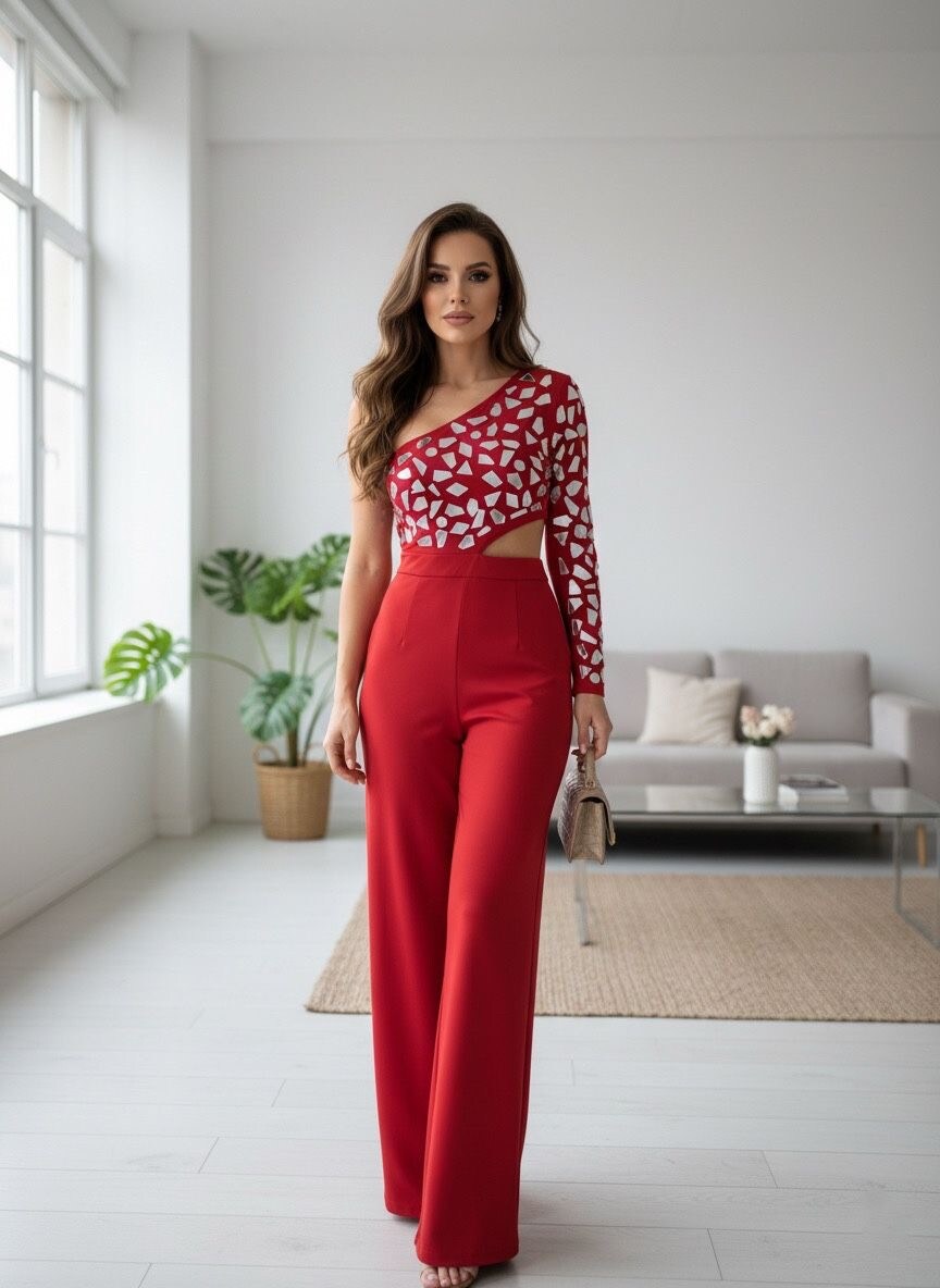 Wholesaler My Style - One-sleeve sequin jumpsuit