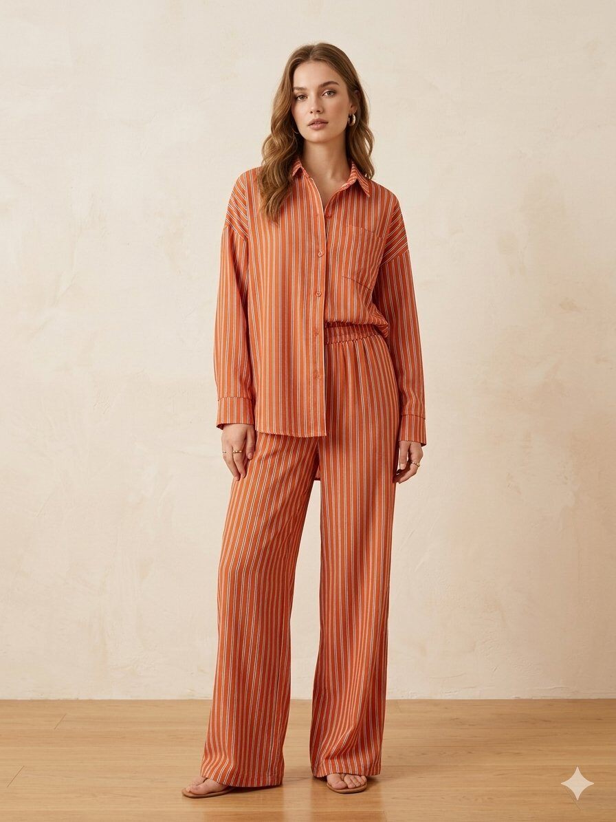 Grossiste My Style - Ensemble en rayure chemise et pantalon