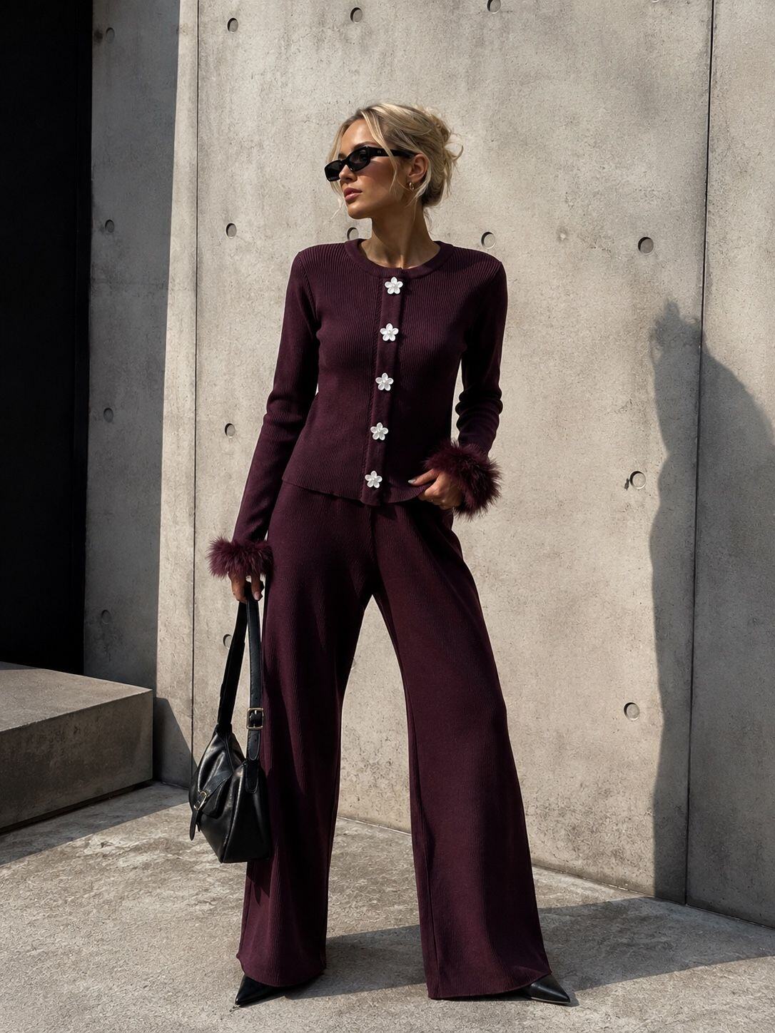 Großhändler My Style - Strickset mit federbesetztem Manschetten-Top und Hose