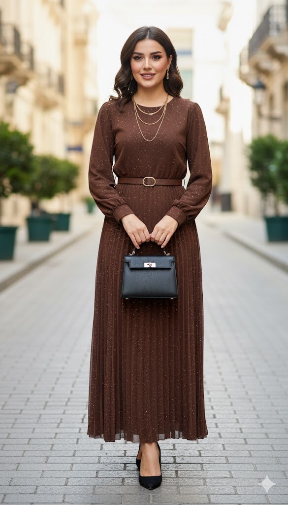 Wholesaler My Style - Pleated sequin dress with belt