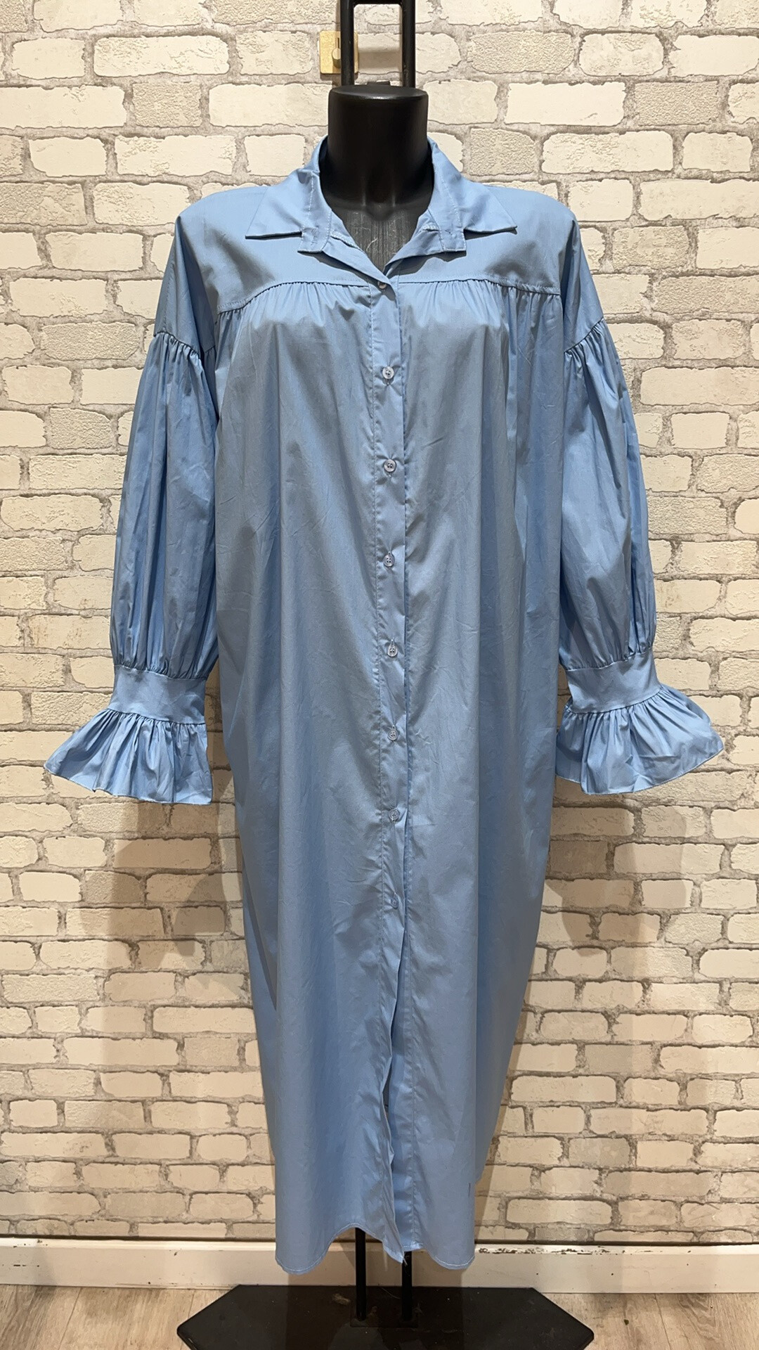 Grossista My Style - Abito camicia in cotone con maniche a sbuffo