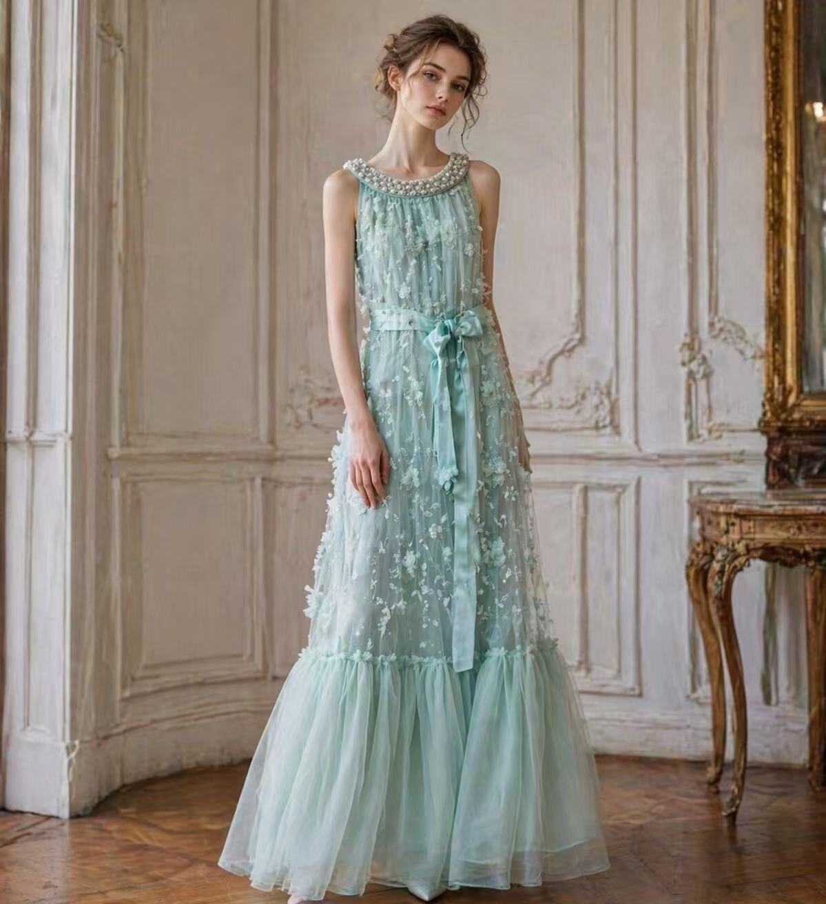 Mayorista My Style - Vestido largo sin mangas con cuello de perlas