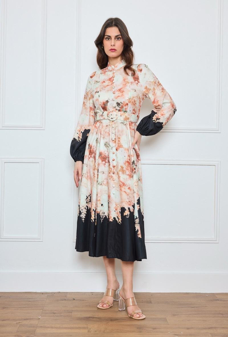 Grossiste My Style - Robe long imprimée avec ceinture