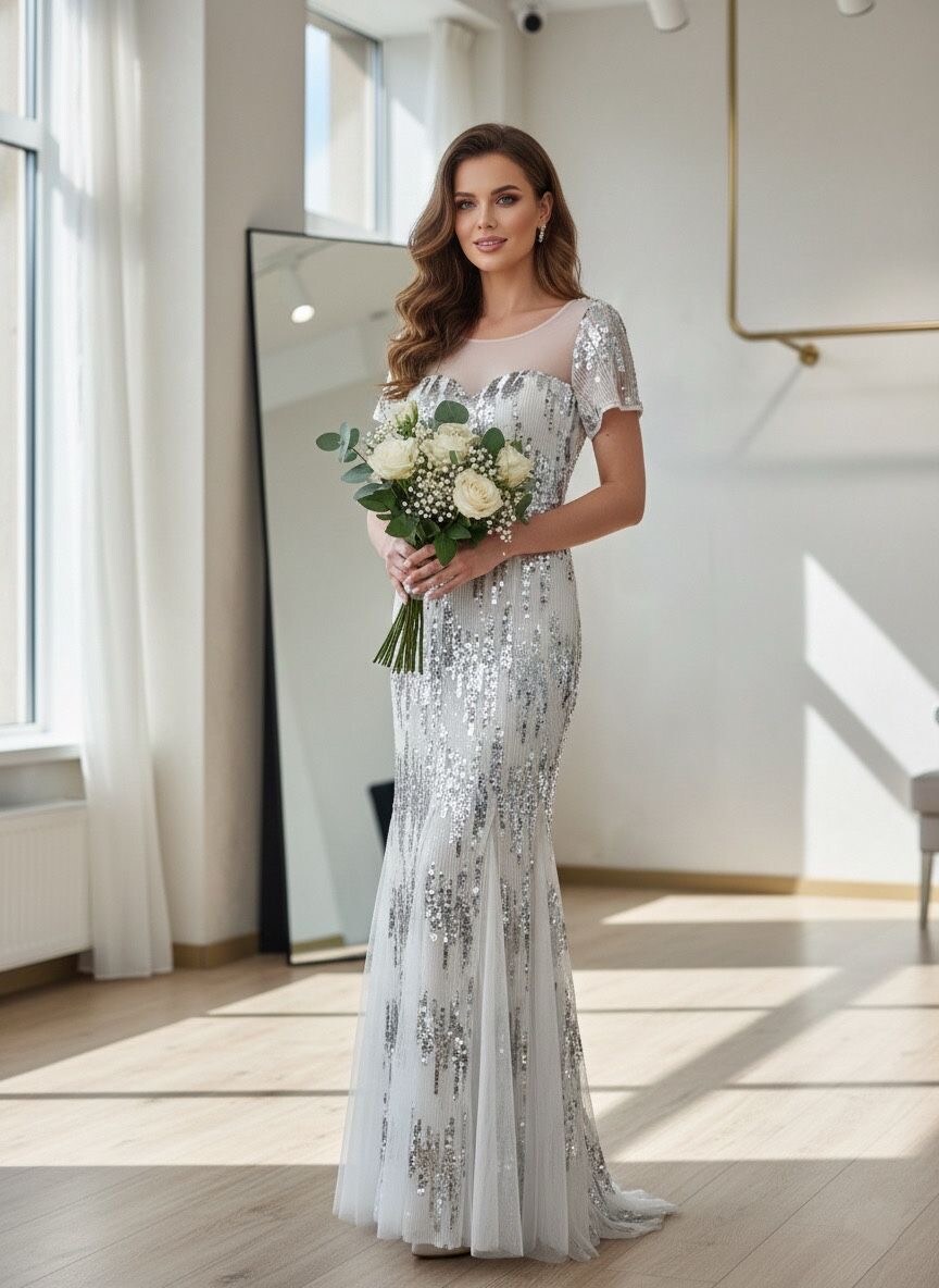 Wholesaler My Style - Short-sleeve sequin evening dress