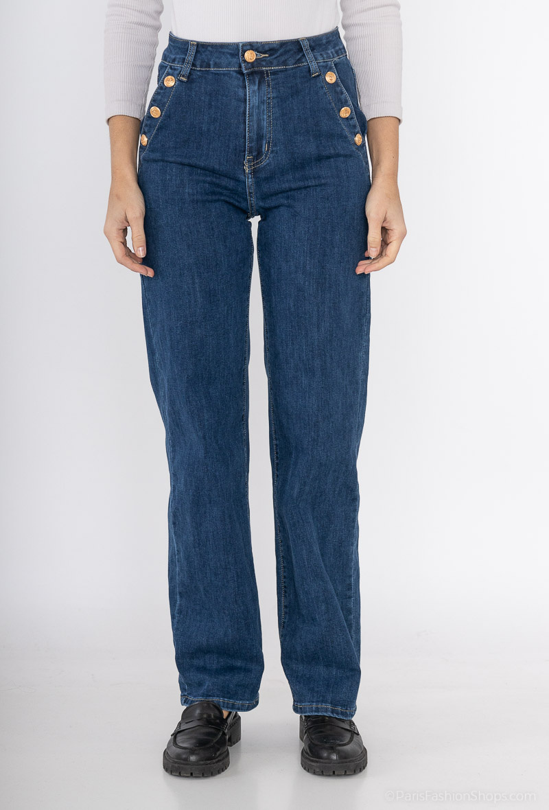 Wholesaler My Tina's - Wide faux button jeans with pockets