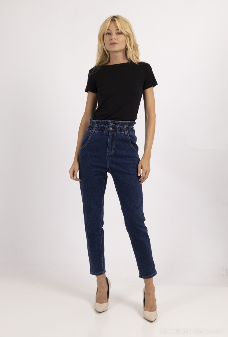 Wholesaler My Tina's - Elastic Waist Mom Jeans