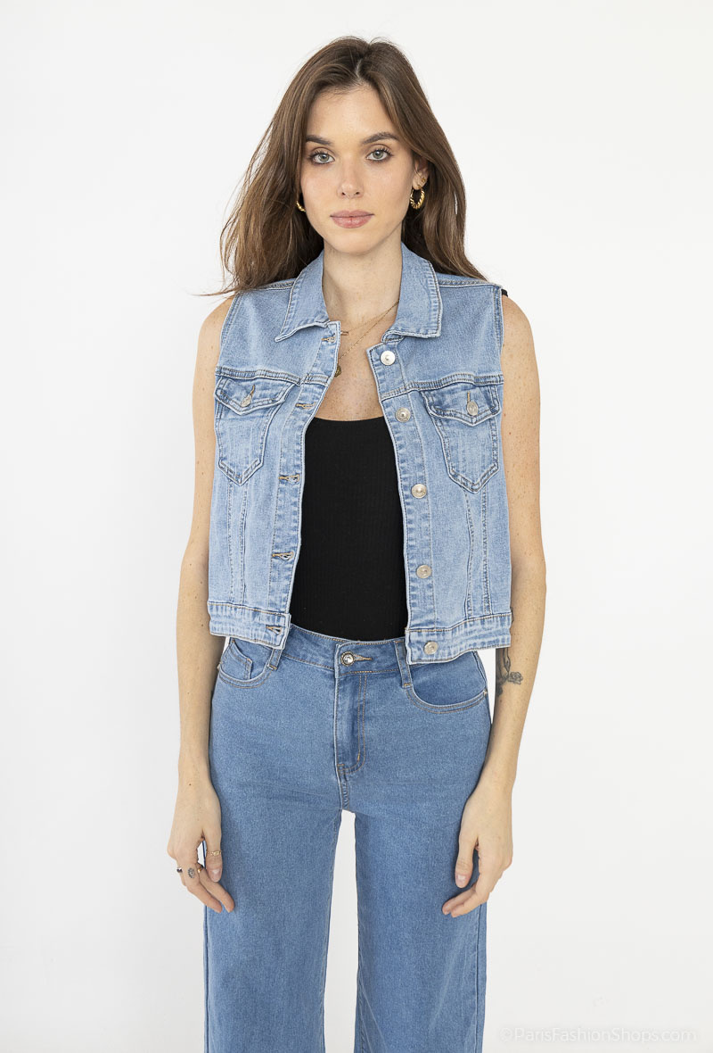 Wholesaler MyBestiny - Denim crop sleeveless jacket