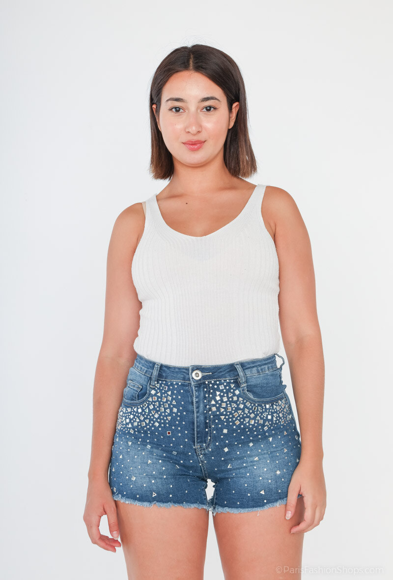 Grossiste MyBestiny - Short  jean en strass