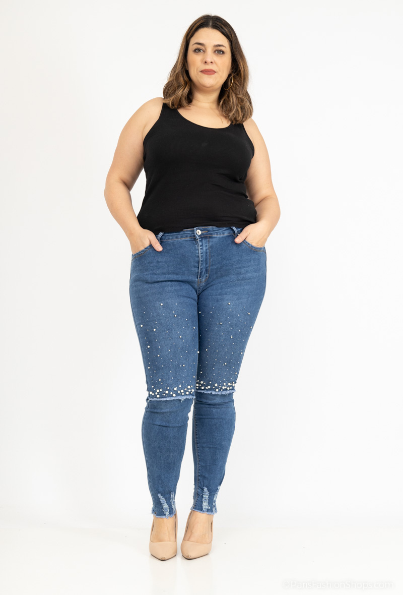 Wholesaler MyBestiny - Ripped jeans with pearls