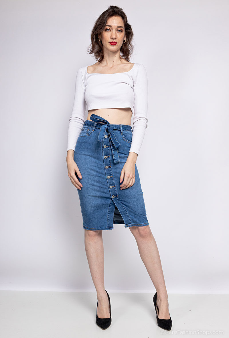 Grossiste MyBestiny - Jupe boutonnée en jeans