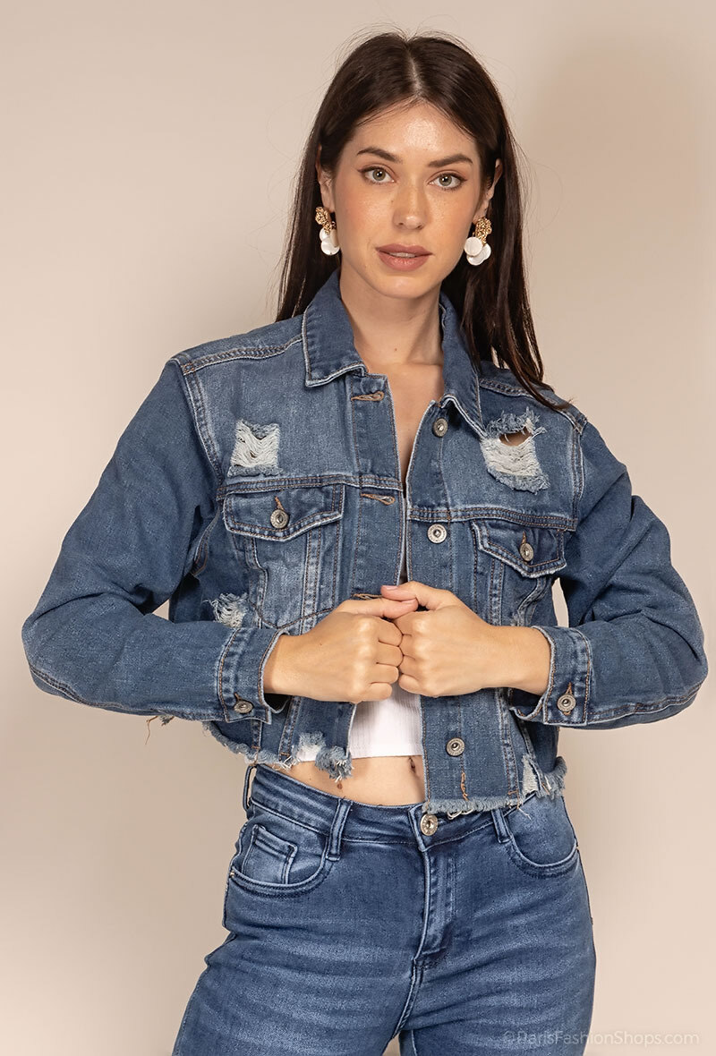 Wholesaler MyBestiny - Ripped denim crop jacket