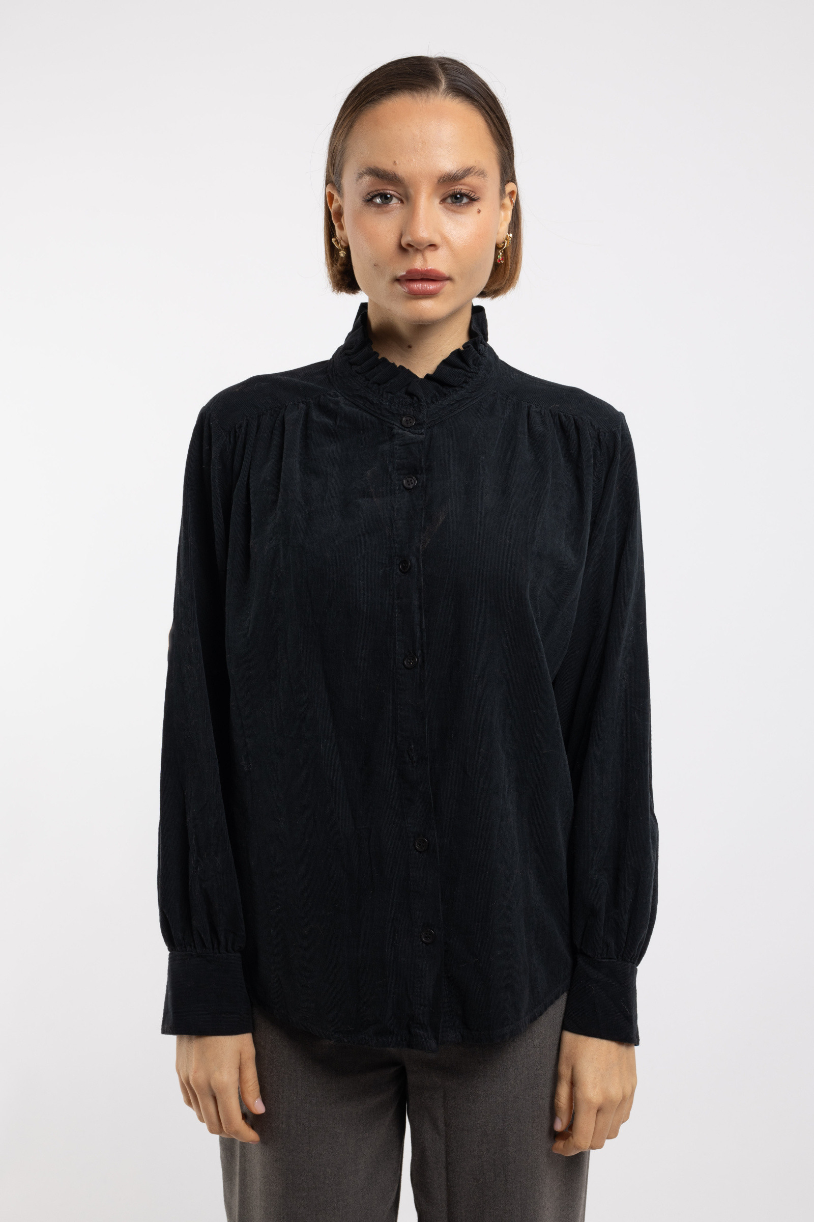 Manches Longues SHEKINI - Chemise Femme En Velours Côtelé, Col V, Manches Longues, Coupe Oversize, Poche Poitrine Chemise Oversize Col V