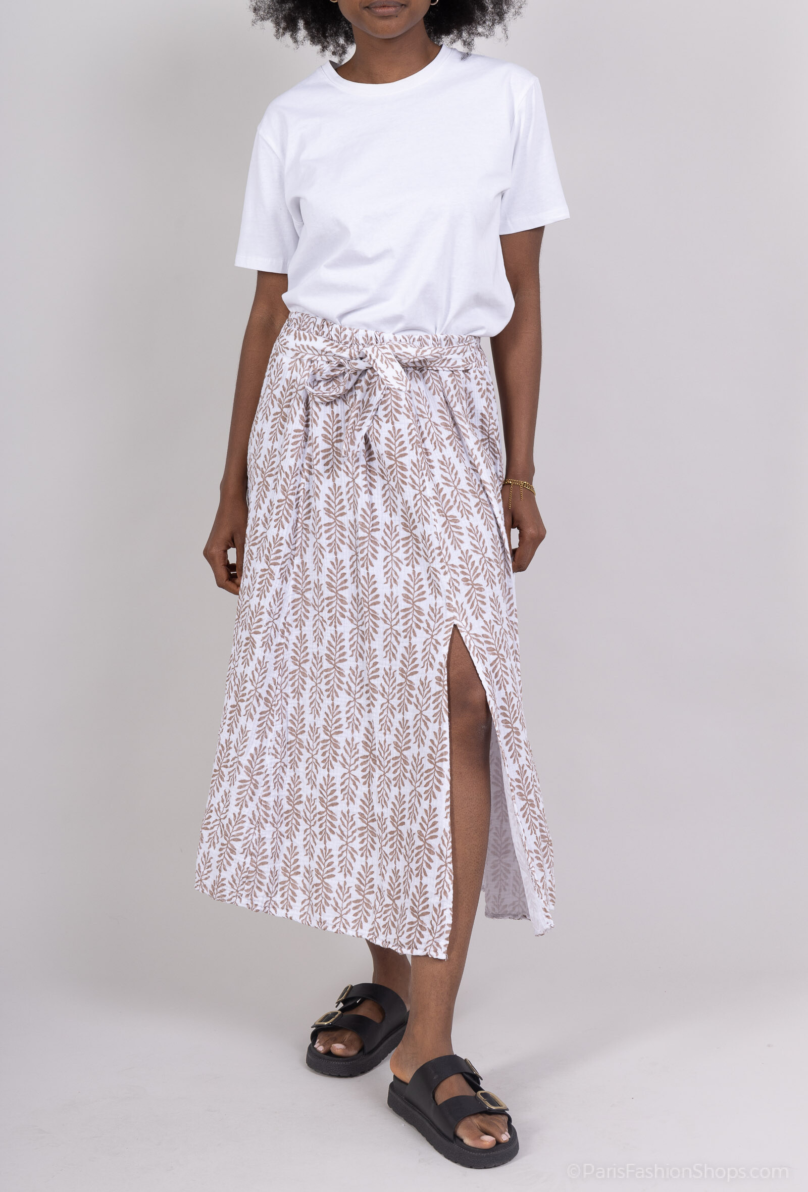 Wholesaler Mylee - Cotton gauze skirt printed leaves