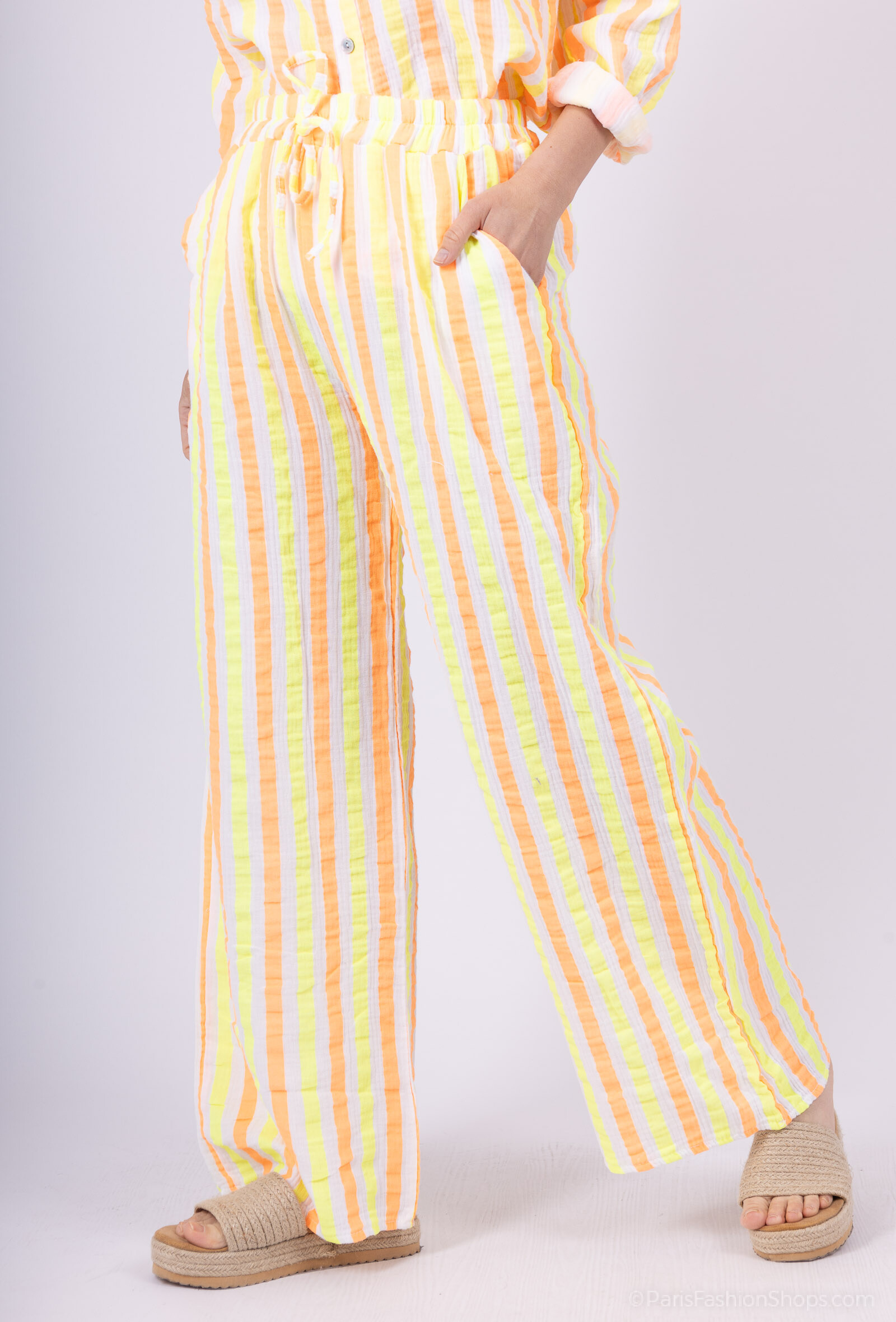 Grossiste Mylee - Pantalon En Gaze De Coton À Rayures Fluo