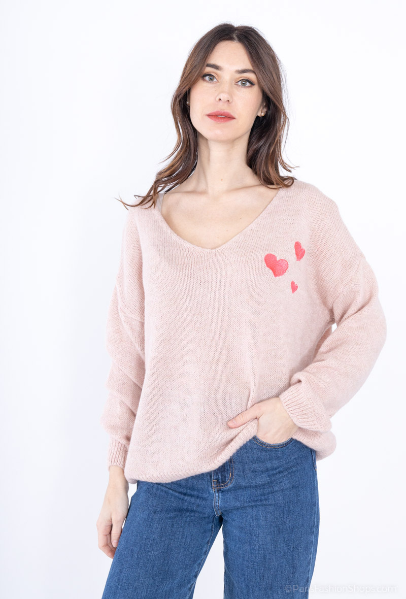 Mayorista Mylee - Jersey de lana bordado con 3 corazones.