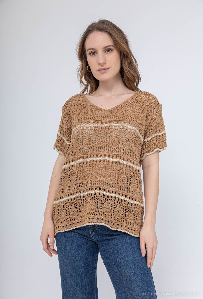 Großhändler Mylee - Kurzärmeliger Pullover aus Baumwolle und Lurex