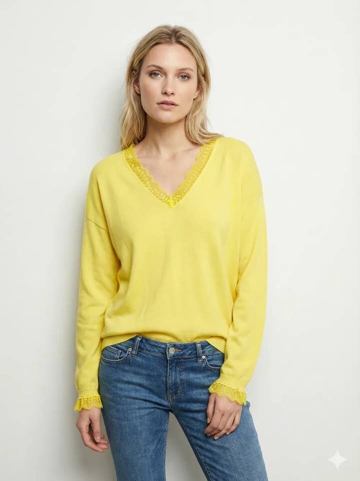 Grossista Mylee - Maglione con Scollo a V e Finiture in Pizzo