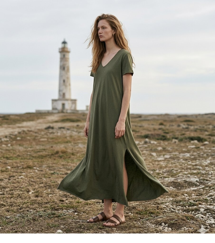 Mayorista Mylee - Vestido largo de algodón con escote en pico