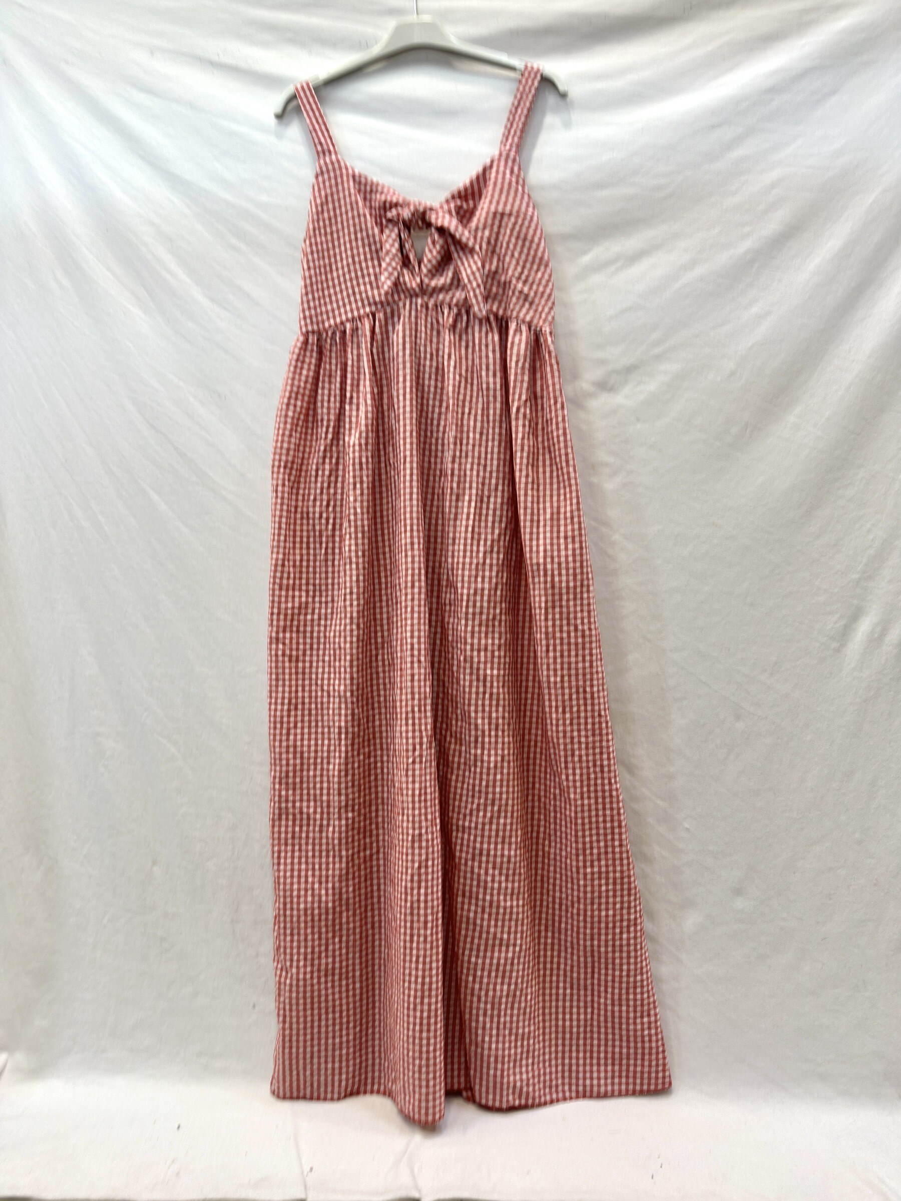 Mayorista Mylee - Vestido largo de cuadros vichy rosa con lazo