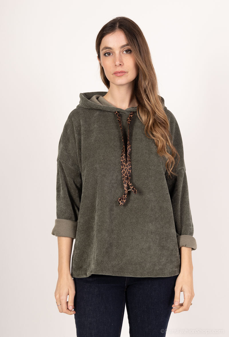 Wholesaler Mylee - Velvet sweatshirts with leopard drawstring
