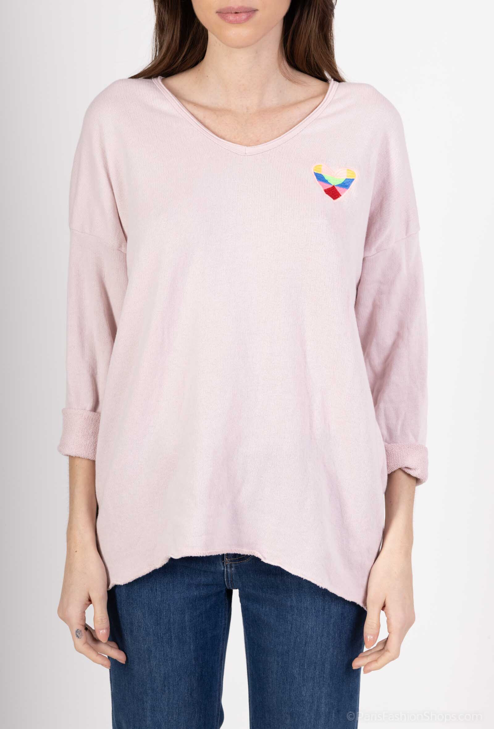 Grossiste Mylee - Sweat-shirt brodé cœur à multi couleurs
